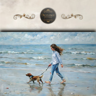 Papier Mousseline Fille marchant sur la plage avec son chien en déco