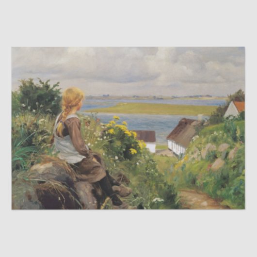 Papier Mousseline Fille perdue dans la pensée (par H.A. Brendekilde) (Recto)