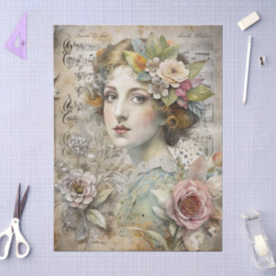 Papier Mousseline Fille romantique Victorienne Vintage Ephémère Flor