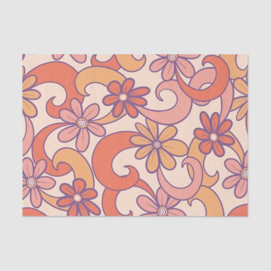 Papier Mousseline Fille rose orange rose orange Fleurs Super (Recto)