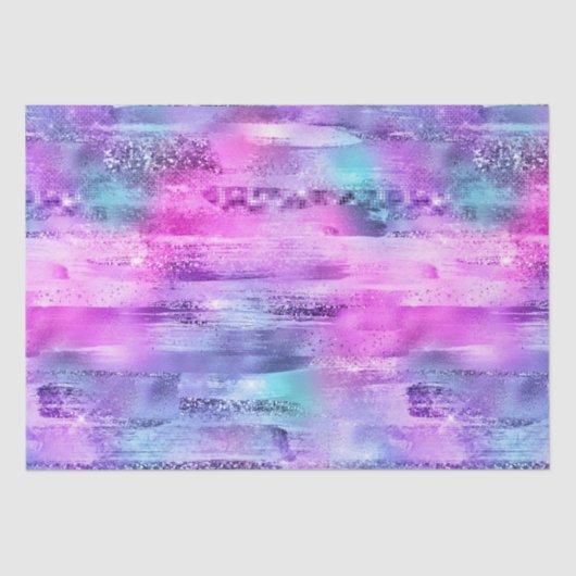 Papier Mousseline Fille Rose Violet Aqua Glitzy Sirène Stripes (Recto)