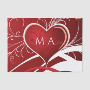 Papier Mousseline Fille Rouge & Blanc Coeur Abstrait Et Fleurs Flora