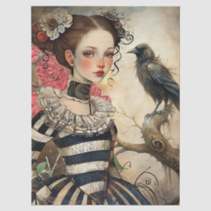 Papier Mousseline Fille victorienne gothique au clair de lune et fan