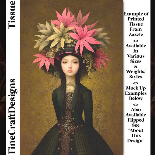 Papier Mousseline Fille victorienne, grand Casquette floral DK5L Déc