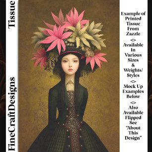 Papier Mousseline Fille Victorienne, Grand Chapeau Floral DK5R Décou