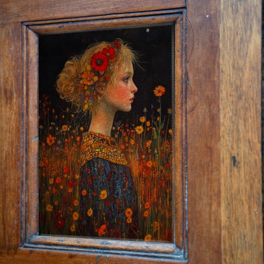 Papier Mousseline Fille vintage avec des fleurs Découpage