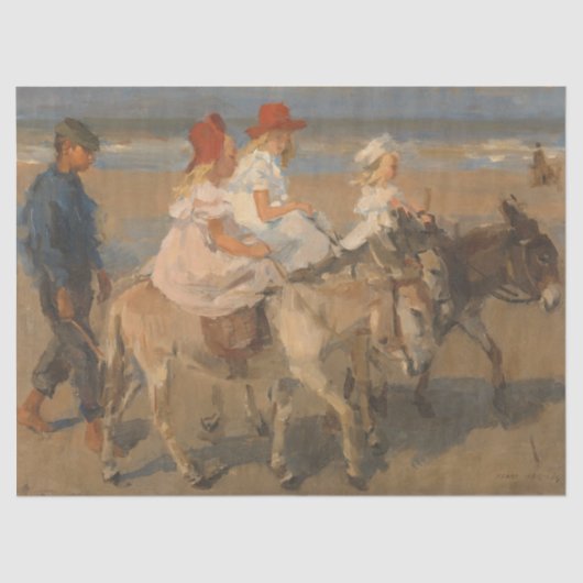 Papier Mousseline Filles équitation ânes sur la plage (Isaac Israels (Recto)