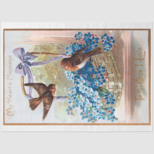 Papier Mousseline Finches vintages avec Blue Valentine Oubliez-moi l