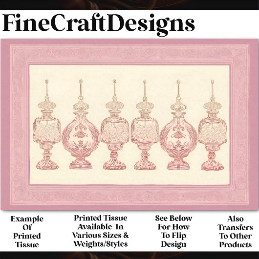 Papier Mousseline Flacons de parfum rose fardé Découpage AD7