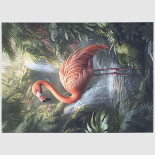 Papier Mousseline Flamant et découpage de cascade de jungle (Recto)