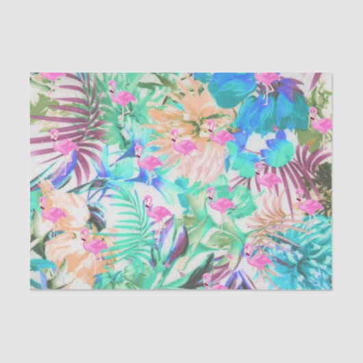 Papier Mousseline Flamant floral rose turquoise tropical à la mode (Recto)