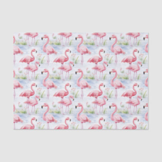 Papier Mousseline Flamant rose aquarelle