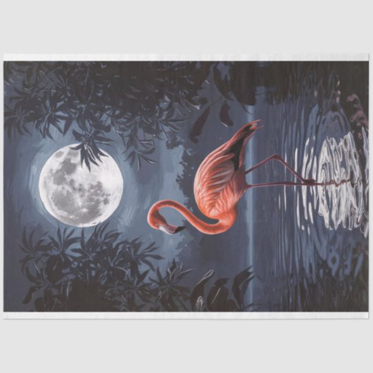 Papier Mousseline Flamant rose Dramatique Pleine lune (Recto)