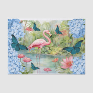 Papier Mousseline Flamant rose et papillons d'aquarelle tropicale