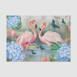 Papier Mousseline Flamant rose et papillons d'aquarelle tropicale