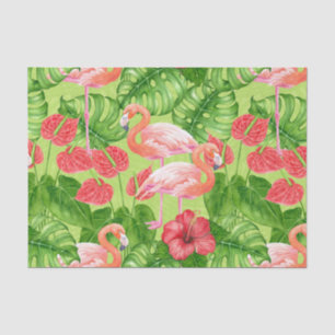 Papier Mousseline Flamant rose et plantes tropicaux