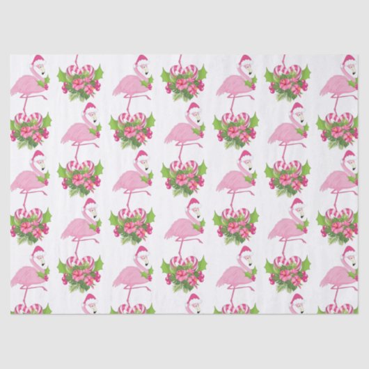 Papier Mousseline Flamant rose rose à Santa Hat Noël Whimsical (Recto)