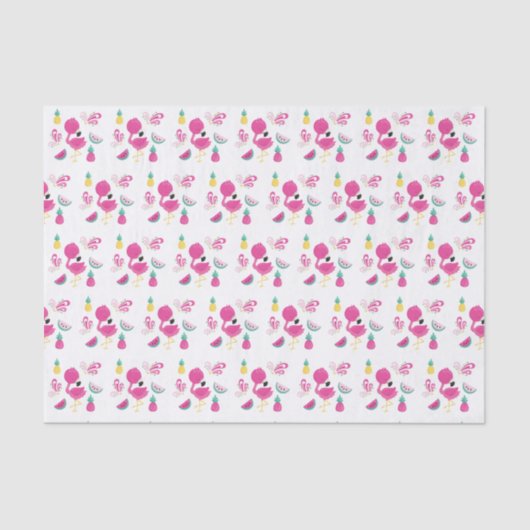 Papier Mousseline Flamant rose rose avec pastèque et ananas (Recto)