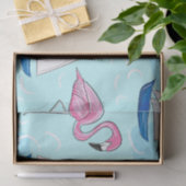 Papier Mousseline Flamant rose rose Blue Voilier Preppy (Cadeau)