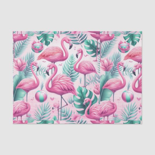 Papier Mousseline Flamant rose rose Conception tropicale (Recto)
