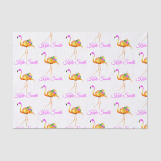 Papier Mousseline Flamant rose rose et or | fleurs d'aquarelle 