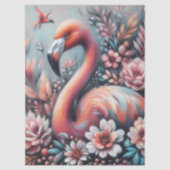 Papier Mousseline Flamant rose rose & Fleurs Chalk Pastel Decoupage (Recto)
