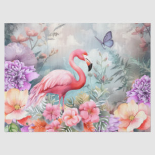 Papier Mousseline Flamant rose rose tropical et florale aquarelle