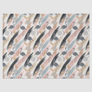 Papier Mousseline Flamant rose stylisé et Motif brosse