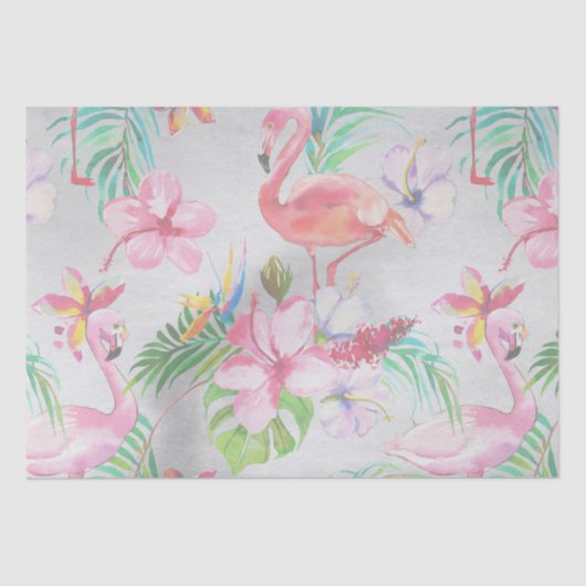 Papier Mousseline Flamant rose tropical Baby shower botanique (Recto)