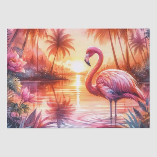 Papier Mousseline Flamant rose tropical Coucher de soleil rose (Recto)