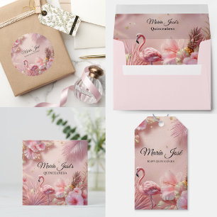 Papier Mousseline Flamant rose tropical Quinceañera, coutume