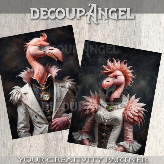 Papier Mousseline Flamant rose victorien Couple -Découpage-