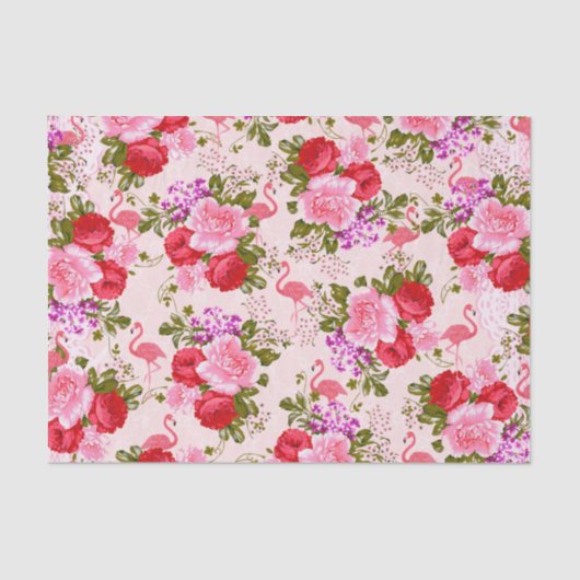 Papier Mousseline Flamant tropical de fleurs botaniques roses (Recto)