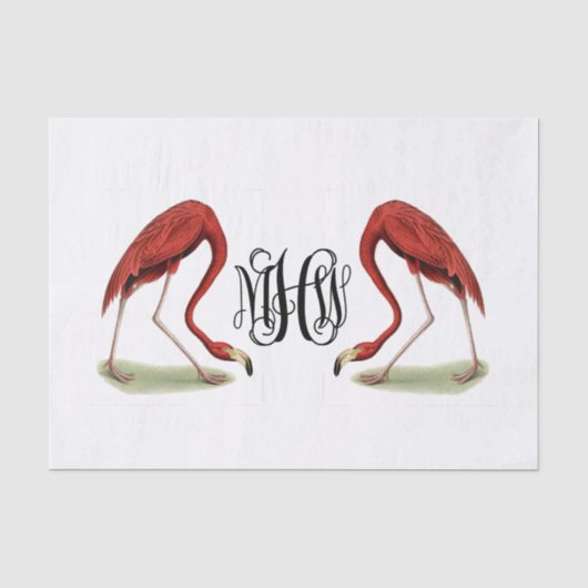 Papier Mousseline Flamants rose Monogramme de vigne noire Script DIY (Recto)