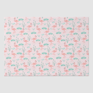 Papier Mousseline Flamants roses Palmiers verts Tropicaux 