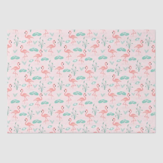 Papier Mousseline Flamants roses roses Green Palm Feuilles Tropical (Recto)