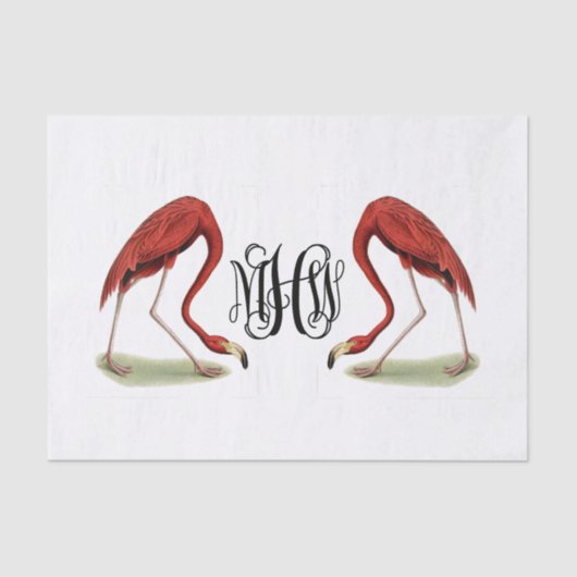 Papier Mousseline Flamants roses Vin noir Script Monogramme do-it-yo (Recto)