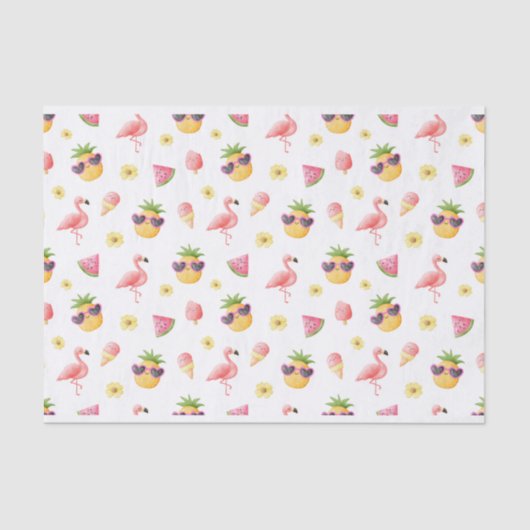 Papier Mousseline flamingo, ananas, design d'été (Recto)