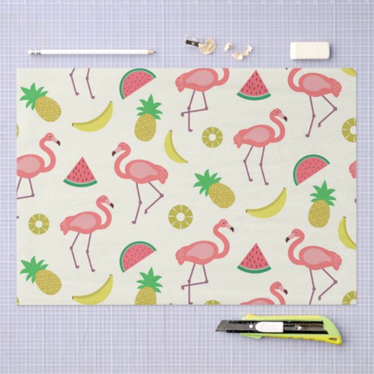 Papier Mousseline Flamingo avec pastèque et ananas (Artisanat)