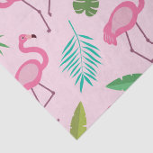 Papier Mousseline Flamingo rose avec des feuilles tropicaux (Détail)