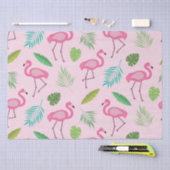 Papier Mousseline Flamingo rose avec des feuilles tropicaux (Artisanat)