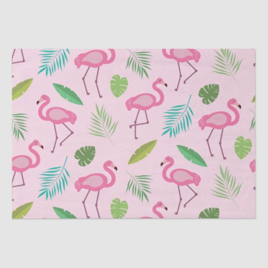 Papier Mousseline Flamingo rose avec des feuilles tropicaux (Recto)