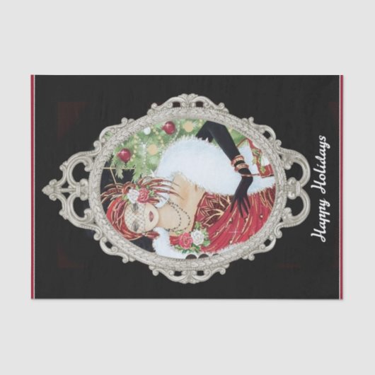 Papier Mousseline Flamme de Noël Fille éblouissante Robe Rouge & Or (Recto)