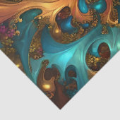 Papier Mousseline Flammes Abstraites or Turquoise orange, (Détail)