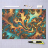 Papier Mousseline Flammes Abstraites or Turquoise orange, (Artisanat)