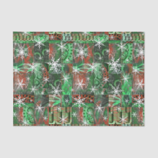 Papier Mousseline Flammes de neige sur Red Green Holiday Tissus Pape