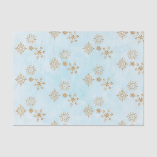 Papier Mousseline Flèche de neige en or sur Motif de Noël bleu givré (Recto)