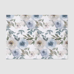 Papier Mousseline Fleur aquarelle bleu poussiéreux Écharpe cravate