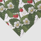 Papier Mousseline Fleur blanche fraise Feuille verte Flore imprimé (Détail)