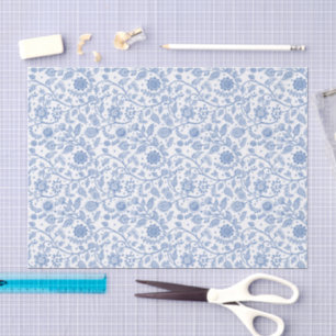 Papier Mousseline Fleur botanique bohème bleu blanc Motif floral fan